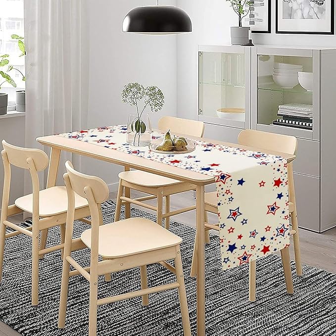 4th of July Table Runner, American Stars Patriotic Independence Day Table Runner for Indoor Outdoor Party Home Kitchen Dining Table Decor, Blue Red, 13x108inch