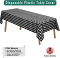 & White Gingham Checkered Plastic Tablecloths Disposable, 2 Pack – Black