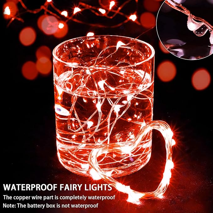 12 Pack Red Fairy Lights 7Ft 20 LED Twinkle String Lights 3 Modes Battery Operated Waterproof Firefly Starry for Mason Jar Party Wedding Christmas Valentines Day Table Centerpieces