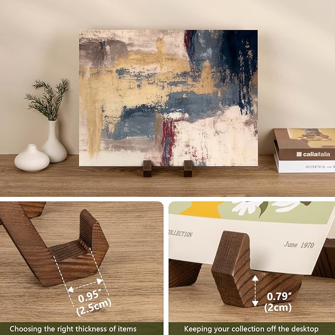 Plate Display Stand, 3 Pack 6 Inch Plate Holder for Displaying, Decorative Picture Frame Dish Photo Plaque Platter Wood Stand