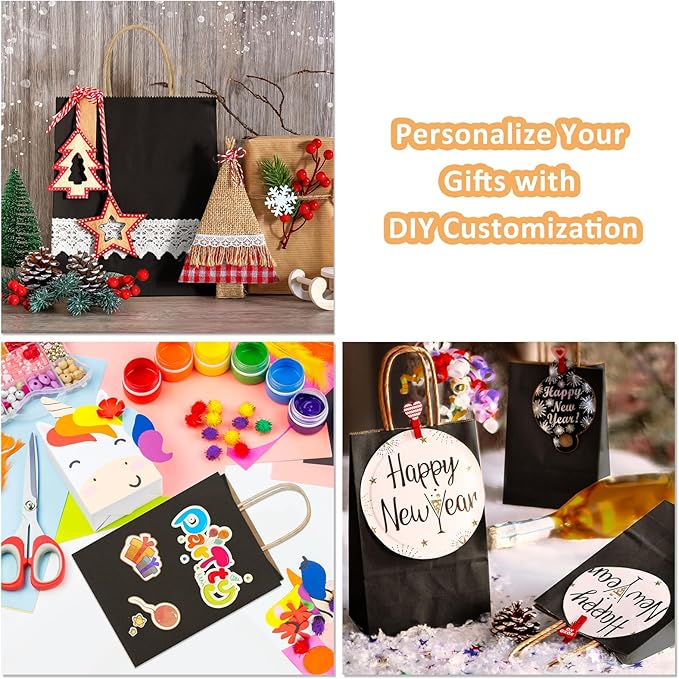 Small Black Paper Gift Bags, 150 Count, 5.25 x 3 x 8 Inch with Handles