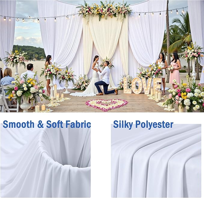 40ftx10ft Wrinkle Free White Backdrop Curtains for Party Background, 8 Panels 5x10ft Silky Polyester Photo Backdrop Drapes Back Drop Cloth for Wedding Birthday Photography Bridal Baby Shower Decor