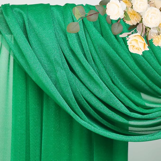 Wokceer Wedding Arch Draping Fabric 2 Panels 28.7" x 20FT Emerald Green Drapes Sheer Fabric Backdrop Arch Draping Fabric for Wedding Ceremony Birthday Party Bridal Shower Decoration