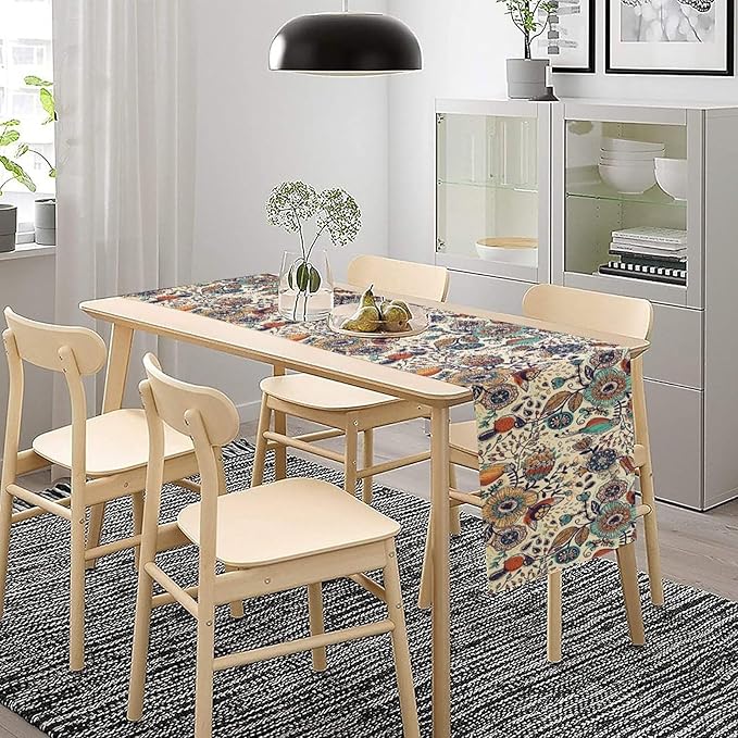 Boho Floral Table Runner,Vintage Flowers Tropical Plants Country Style Table Cloth Kitchen Dining Table Home Party Decoration 13x90 Inch