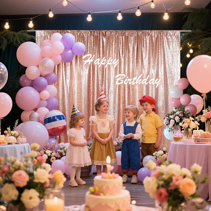 SquarePie Sequin Backdrop Not See Through Thick Stain Background for Photography Glitter Curtain Party 8FT x 8FT Rose Gold