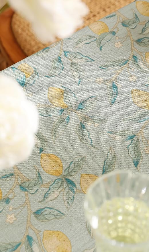 patdrea Designer Linen Green Tablecloth for Rectangle Table,Vintage Yellow Fruits Pattern Extra Long Table Cloth,Decoration Cover for Kitchen Dining,Christmas,Thanksgiving,Party,63"x110"-Ania a