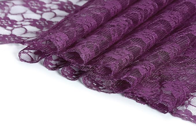 MDS Pack of 10 Wedding 12 x 108 inches Lace Table Runner for Wedding, Decorations for Birthday Parties, Banquets, Graduations, Engagements, and Runners fit Rectangle, Round Table- Plum