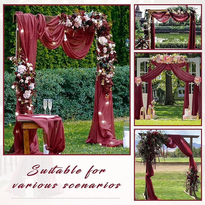 Wedding Arch Draping Set, 2 Burgundy Chiffon Panels, 20 Ft x 28 In