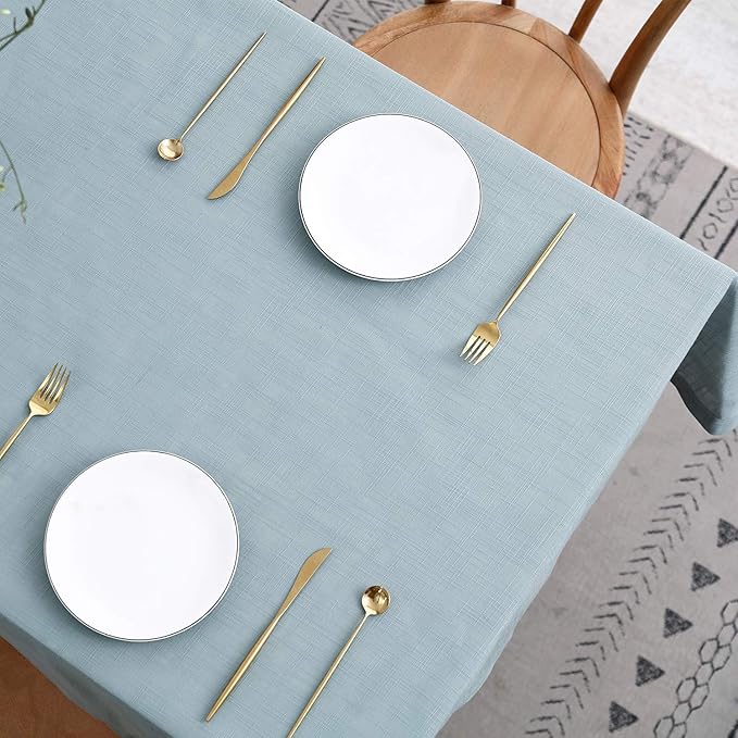 maxmill Lux Faux Linen Table Cloth with Slubby Texture Wrinkle Resistant Anti-Shrink Soft Tablecloth for Kitchen Dining Tabletop for Buffet Banquet Parties Rectangle 60 x 140 Inch Slate Blue