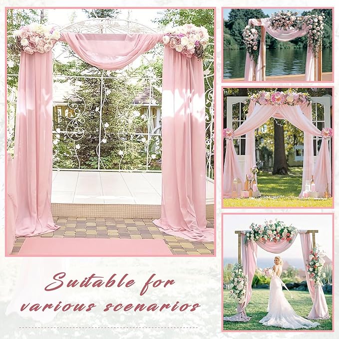 Wedding Arch Draping Fabric Set, 4 Light Pink Chiffon Panels 20 Ft