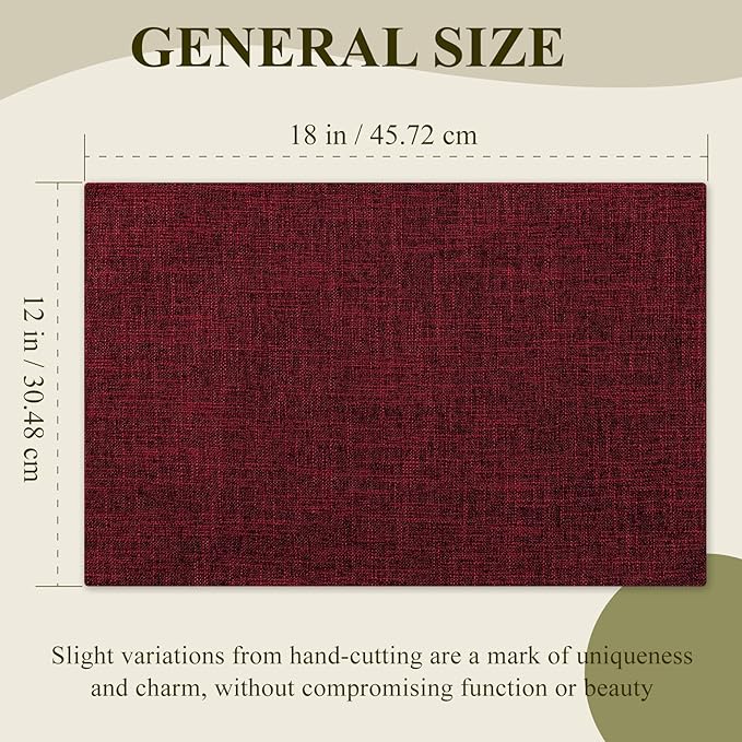 Place Mats Set of 6 in Red, 12 x 18 Inch Machine Washable Polyester