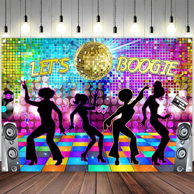 Disco Backdrop 7X5ft Retro Glow Party 70s 80s 90s Theme Stage Dance Background Disco Party Decoration Disco Ball Banner Dance Backdrop for Birthday Party Prom Portrait Photo Props Polyester, Multi