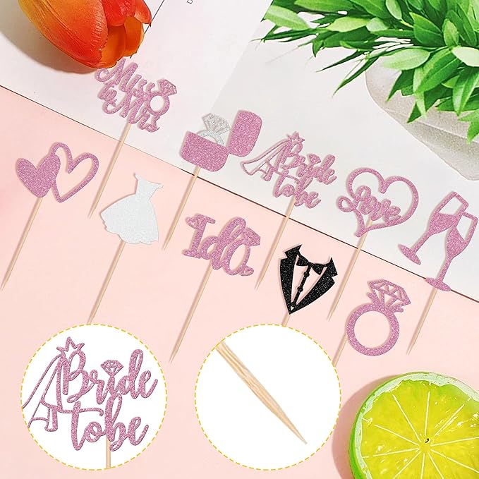 30 PCS Bride to Be Cupcake Toppers Glitter Miss to Mrs I Do Love Heart Ring Cupcake Picks Wedding Bridal Shower Cake Decorations for Wedding Engagement Bachelorette Party Supplies Purple
