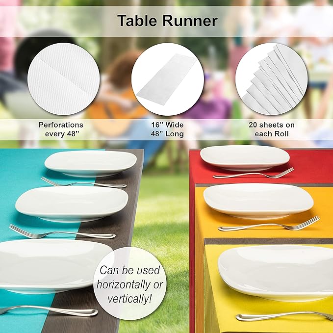 American Homestead Paper Table Runner Roll - 78 ft. Disposable Linen-Like Table Cover Roll - 20 Perforated Table Runners (16" x 48") for Parties, Weddings, and Events -Green