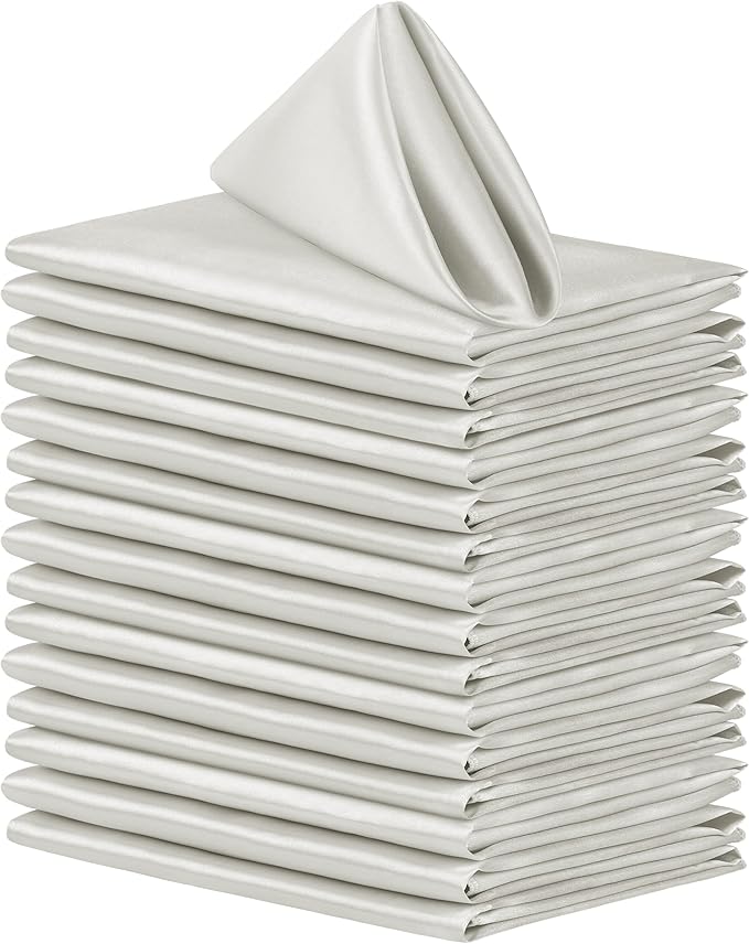 Aneco 16 Pack Square Satin Napkin Bright Silk Table Napkin Soft Smooth Fabric Table Napkin for Wedding Banquet Party Decoration, Grey, 20 x 20 Inch