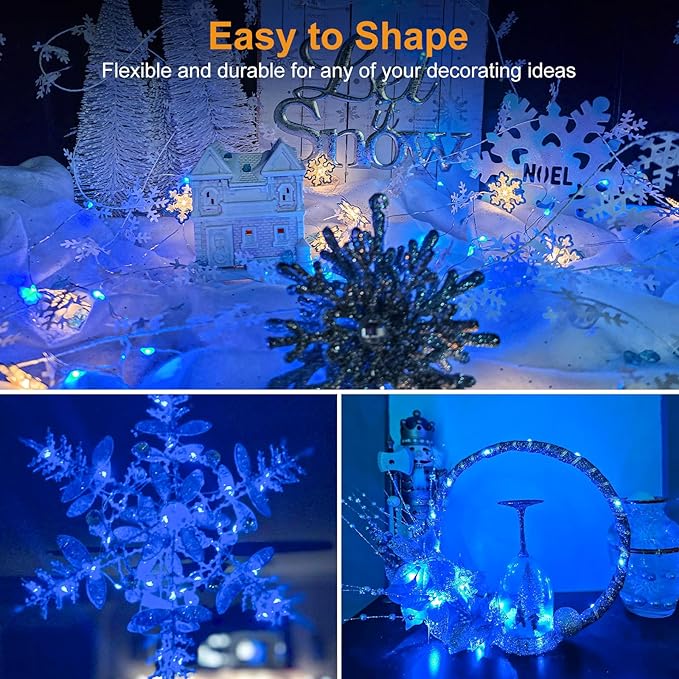 btfarm 6 Pack Fairy Lights Battery Operated [3 Modes], 7ft 20 Led Twinkle Lights String Lights Waterproof Bulk Small Mini Silver Wire for Mason Jars Vases Wedding Table Centerpiece, Blue
