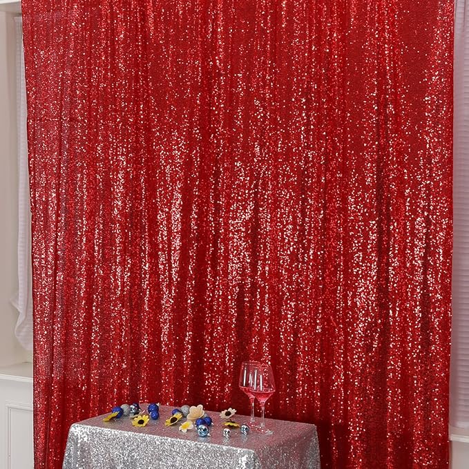 Poise3EHome Red Sequin Backdrop,5FT x 7FT Sequin Photography Backdrop Curtain for Party Decoration