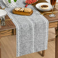 Artoid Mode Dark Grey Rustic Cotton Linen Table Runner, Seasonal Embroidered Hollow Kitchen Dining Table Decoration for Home Party Decor 13x108 Inch