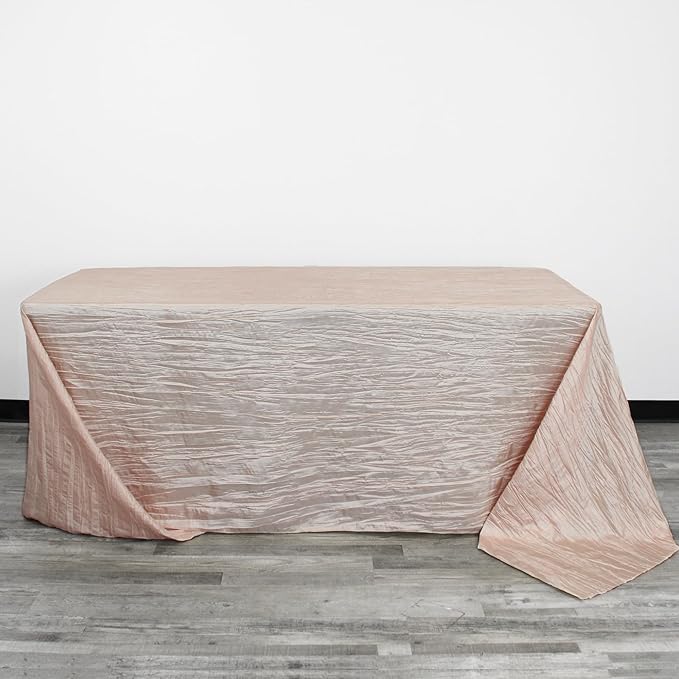 YOUR CHAIR COVERS - 90 x 132 inch Rectangular Crinkle Taffeta Tablecloth - Blush, Rectangle Table Linens for 6 ft Rectangular Tables, Wedding Crushed Table Cloth