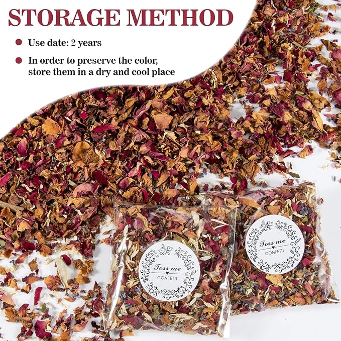 Sukh 8Packs Dried Flower Petals - Biodegradable Wedding Confetti,Natural Real Dried Flower Rose Petal Wedding Confetti for DIY Spa Bath Salts,Soap Making,Candle,Resin Jewelry Crafts,Party Decoration