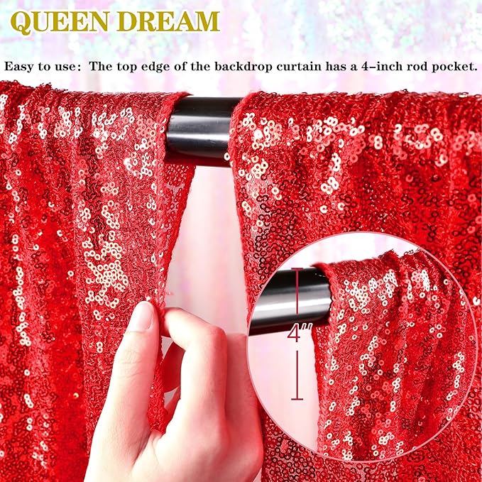 Sparkly Backdrop Curtains 6 Pcs 2ftx8ft Red Curtains Birthday Party Backdrop Sequin Fabric Christmas Decorations