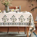 Patdrea Designer Vintage Blue Long Rectangle Tablecloth – Linen, Leaves
