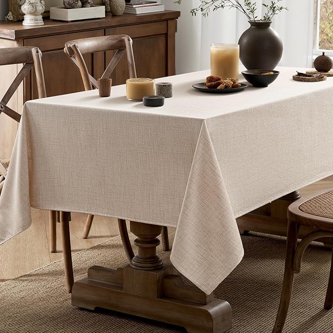 MIULEE Ivory Linen Tablecloth 60x144 Inch Rectangle Table Cloth Waterproof,Stain Resistant & Wrinkle Resistant for Dining Party Wedding