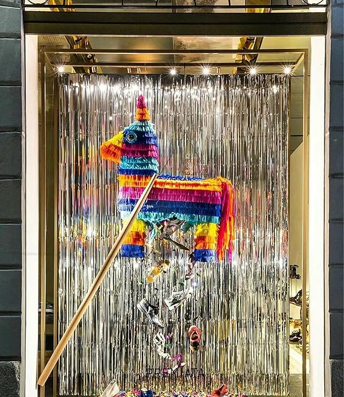 GOER 6.4 ft x 8.2 ft Metallic Tinsel Foil Fringe Curtains,Pack of 2 Party Streamer Backdrop for Birthday,Graduation Decorations and New Year Eve (Silver)