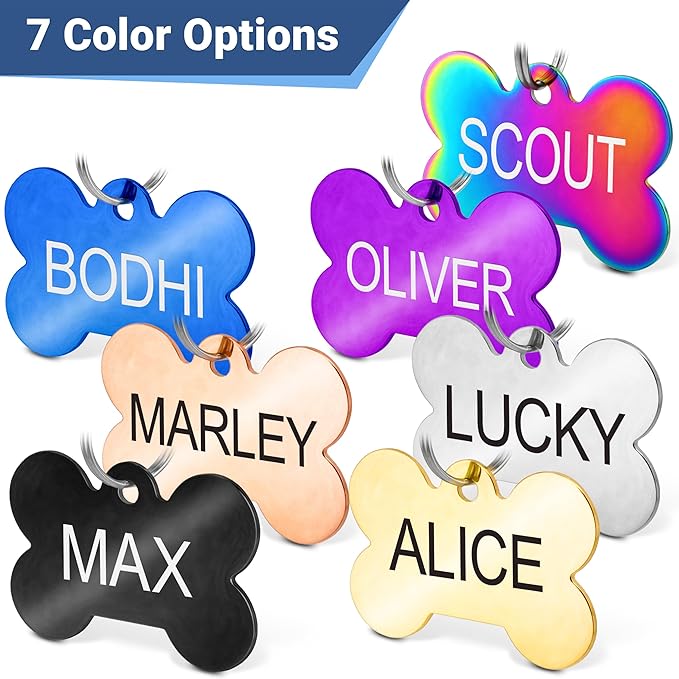 GoTags Stainless Steel Pet ID Tags, Personalized Dog Tags and Cat Tags, up to 8 Lines of Custom Text, Engraved on Both Sides, in Bone, Round, Heart, Bowtie and More (Flower, Small (Pack of 1))