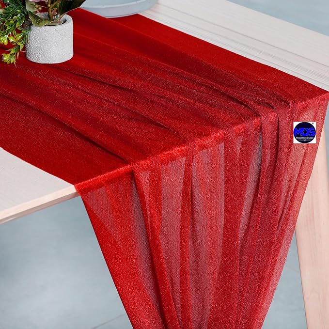 MDS Halloween Chiffon Table Runner - 5 Pack, 29 x 170 Inches, 14ft Each - Sheer Spooky Table Runners for Haunted House Parties, Trick-or-Treat Tables, Witchy Décor, Wedding & Events - Red