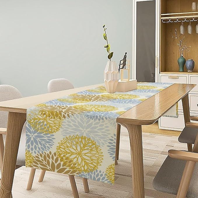 Flowers Table Runner,Spring Summer Floral Pattern Seasonal Farmhouse Kitchen Dining Table Home Party Decoration 13x90 Inch