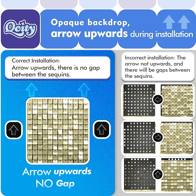 Qcity Rainbow Blue Shimmer Wall Backdrop 36PCS, Black Back Not See-Through Design, Square Sequin Glitter Backdrop Panel, Perfect for Outdoor Events, Birthdays, Wedding and Party Decoration