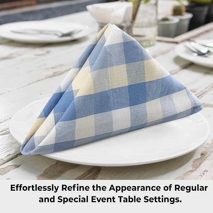 Cloth Napkins in Blue Sand Check, 100% Cotton, 20x20 Inch
