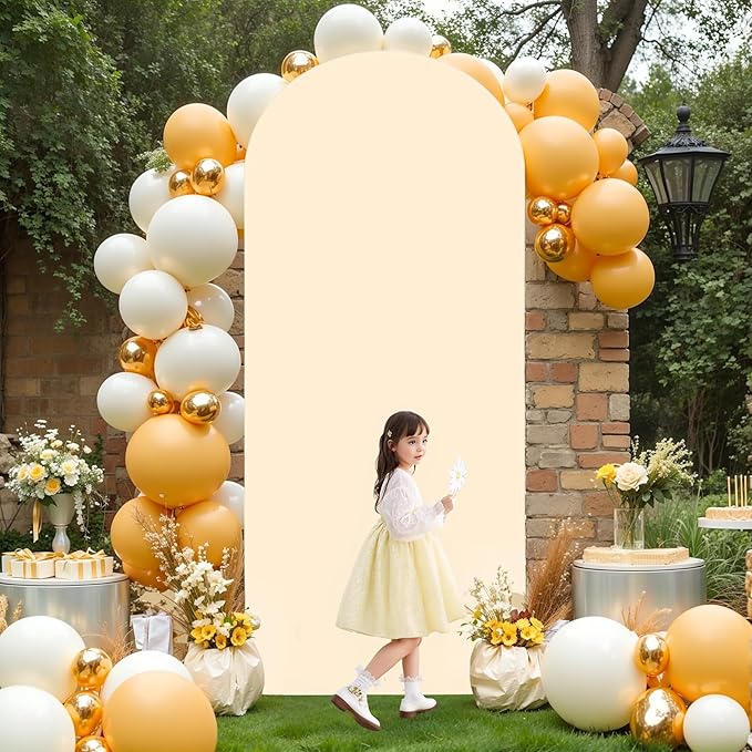 7.2FT Champagne Arch Backdrop Cover - Polyester Fitted Wedding Arch Stand Covers Round Top Chiara Arch Backdrop Cover for Birthday Party Banquet Photo Background Decoration