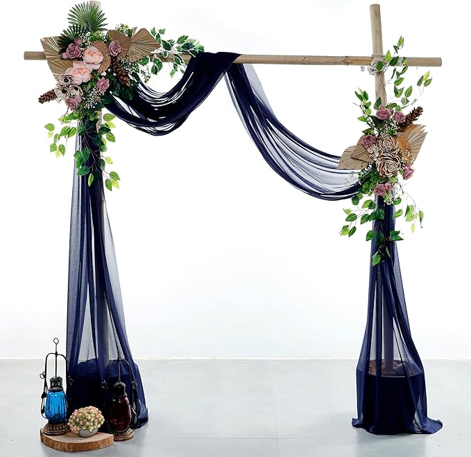 Fabric Navy Blue Sheer Chiffon Drape, 4 Panels 30 In x 20 Ft
