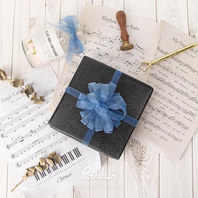 Ribbli Dusty Blue Organza Ribbon 1/2 Inches x Continuous 50 Yard Blue Sheer Ribbon for Gift Wrapping,Cookie Wrapping,Wedding Decoration