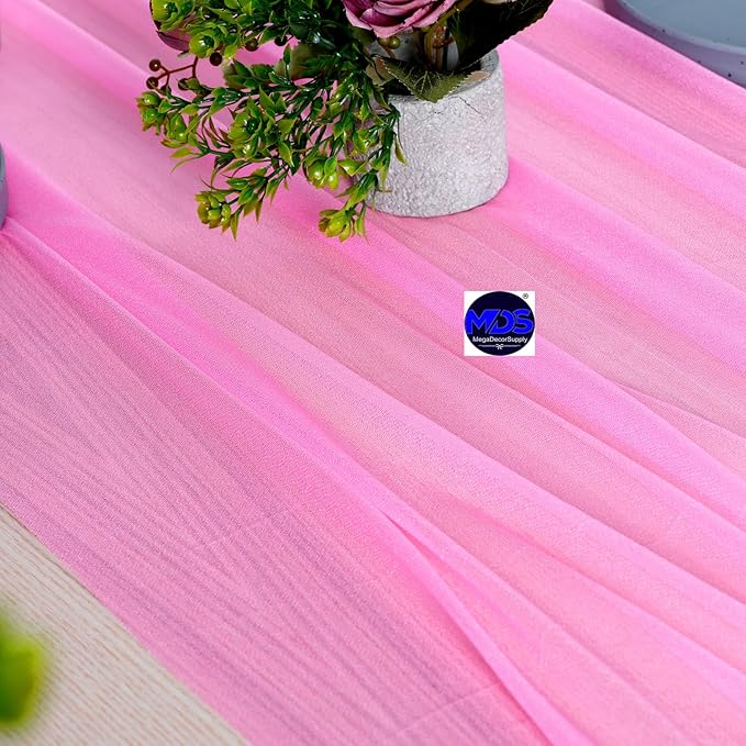 MDS Halloween Chiffon Table Runner - 10 Pack, 29 x 170 Inches, 14ft Each - Sheer Spooky Table Runners for Haunted House Parties, Trick-or-Treat Tables, Witchy Décor, Wedding & Events - Bubblegum Pink