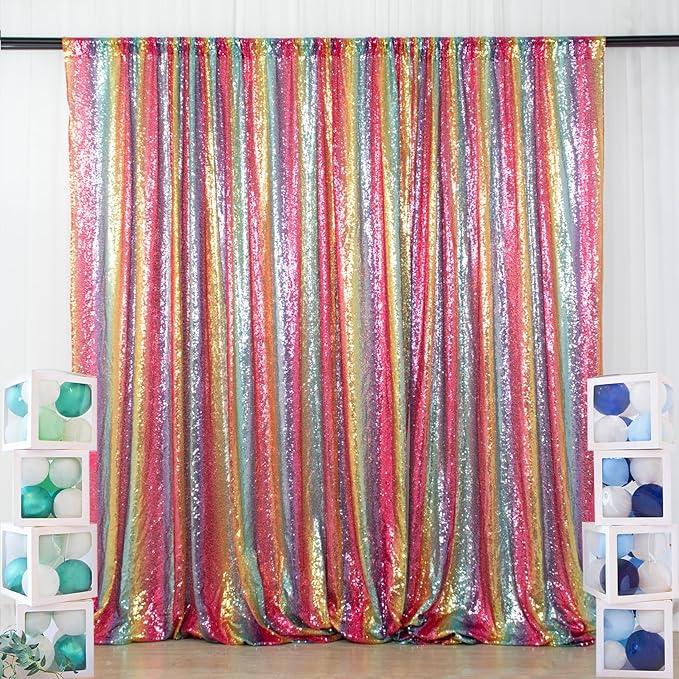 ShinyBeauty 20x10FT Rainbow Sequin Photography Backdrop - Multicolor Party Decoration, Glitter Curtain for Birthday/Wedding/Photo Booth/Baby Shower