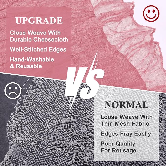 Asee'm 6pcs Cheesecloth Table Runner 120 Inches Dusty Rose Boho Gauze Cheese Cloth Runner 10FT Rustic Sheer Table Runners for Summer Wedding Baby Shower Holiday Party Decoration