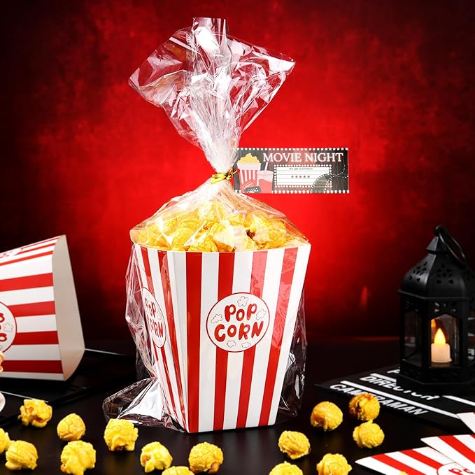 Popcorn Box Movie Night Party Favors Set of 24 with Cellophane Bags