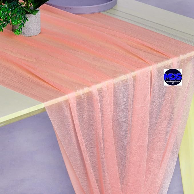 MDS Halloween Chiffon Table Runner - 5 Pack, 29 x 170 Inches, 14ft Each - Sheer Spooky Table Runners for Haunted House Parties, Trick-or-Treat Tables, Witchy Décor, Wedding & Events - Peach