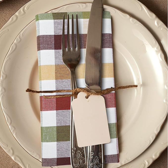 Harvest Check Cloth Napkins, 20x20 Square Cotton Dinner Napkins