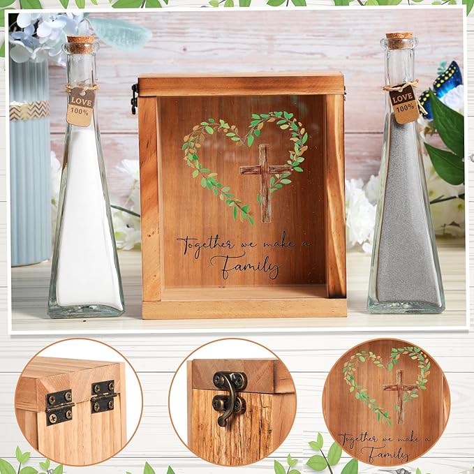 Vase Wedding Sand Ceremony Set, Cross and Heart Design, White and Gray