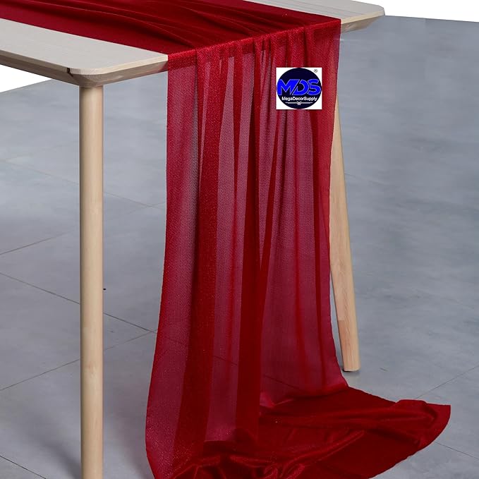 MDS 2 Pack 10ft Chiffon Table Runner 29 x 120 Inches Sheer Wedding Runner Romantic Rustic Table Runner for Wedding Decorations, Birthday Parties, Bridal Shower Party Arch Decor - Apple red