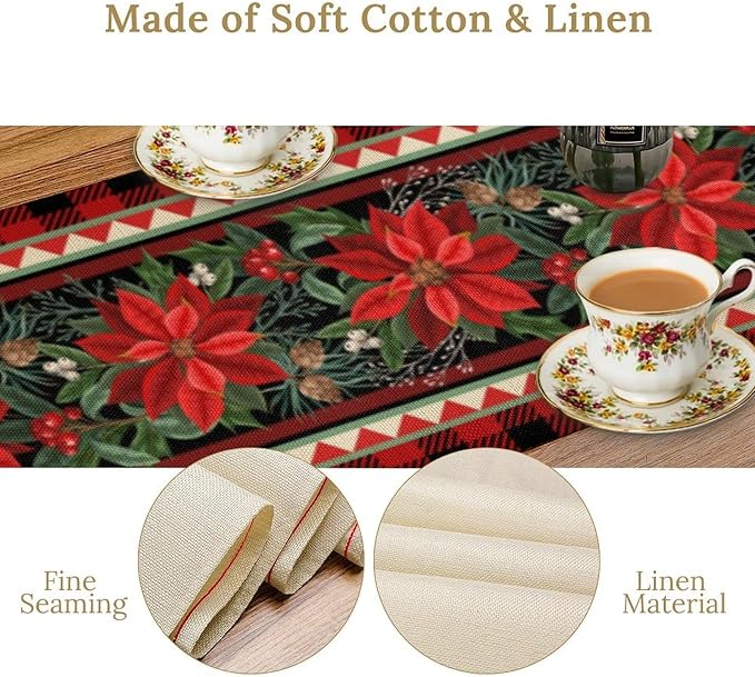 Christmas Table Runner,Seasonal Winter Xmas Holiday Plaid Table Cloth Kitchen Dining Table Decoration for Home Party Decor 13x90 Inch
