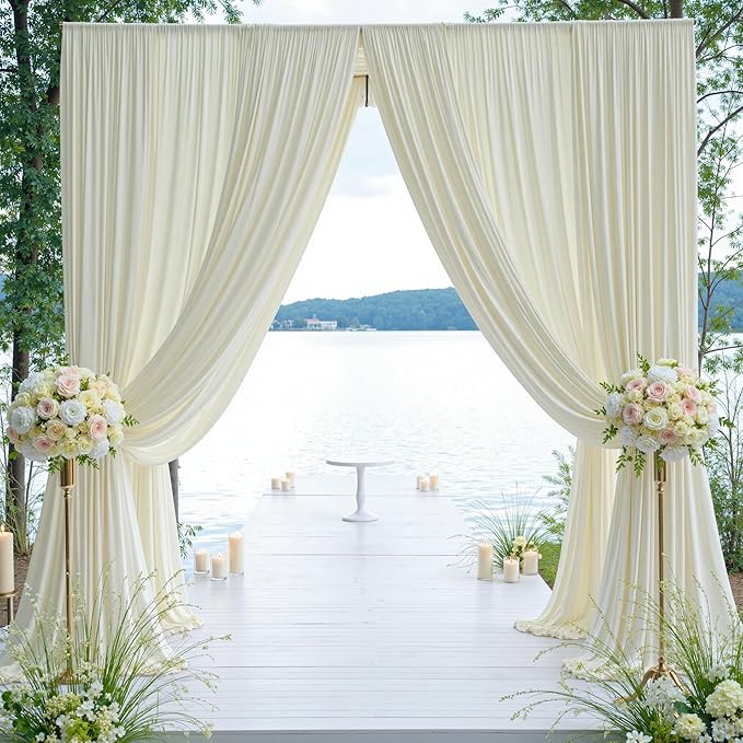 60×12ft Wrinkle Free Ivory Backdrop Curtain for Wedding Parties, 12 Panels 5×12ft Long Soft Silky Polyester Backdrop Drapes Cream Photo Back Drop Curtains for Party Photography Background Cloth