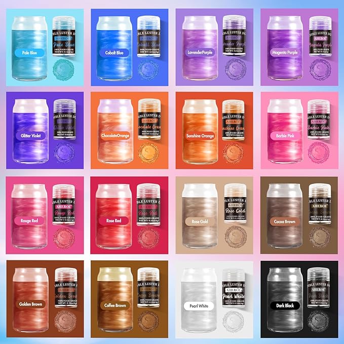 Dusting Powders: Edible Luster Dust Set, 24 Vivid Colors, 4g Bottles