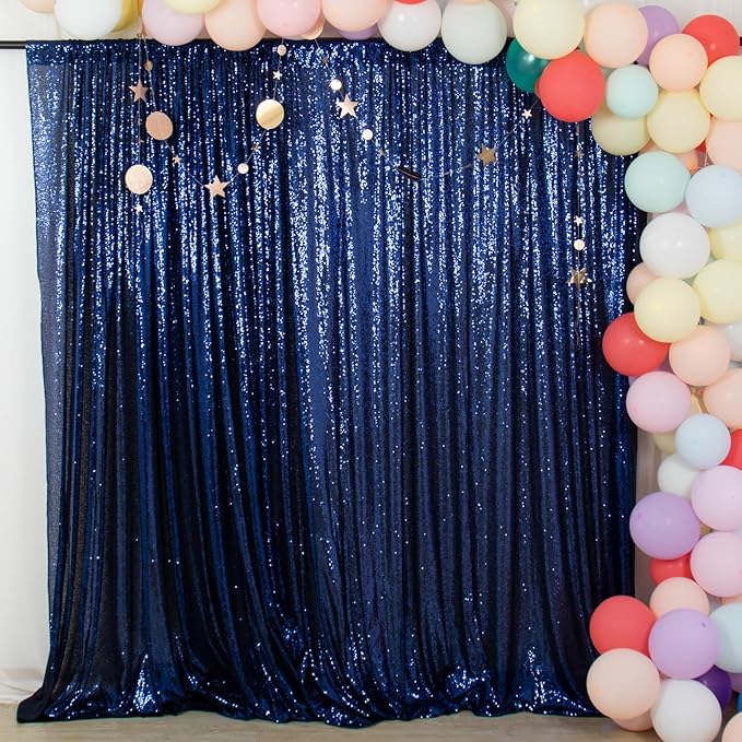 ShiDianYi Navy Blue Backdrop Curtains 2 Panels 4Ftx10Ft Sequin Backdrops for Birthday,Wedding,Studio Decor, Seamless, Navy Photograph Background
