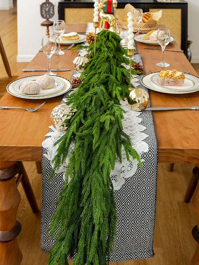 Norfolk Pine Garland, 6 Ft, Dark Green Realistic Faux Cedar Holiday Decor