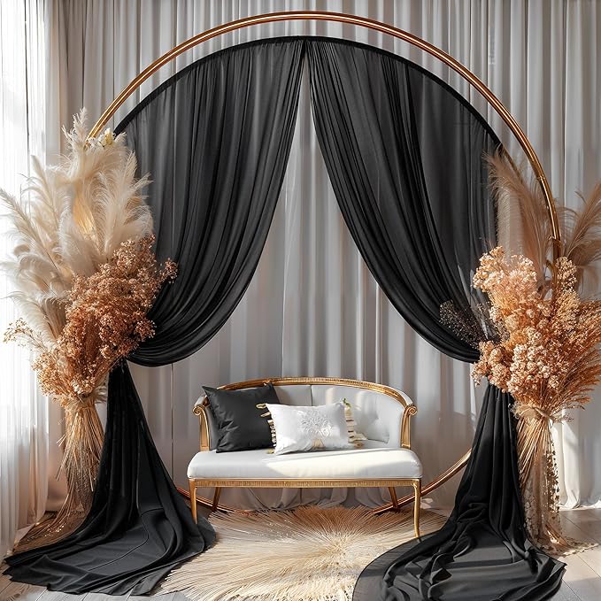 Black Wedding Arch Draping Fabric 2 Panels 30'' x 20FT Black Drapes Sheer Fabric Backdrop Arch Draping Fabrics for Wedding Ceremony Birthday Party Bridal Shower Decoration